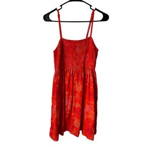 Universal Thread Red Floral Smocked Mini Dress Womens Medium Orange Boho Summer